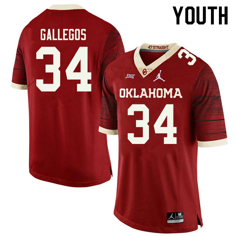 Jordan Brand Youth #34 Eric Gallegos Oklahoma Sooners College Football Jerseys Sale-Retro